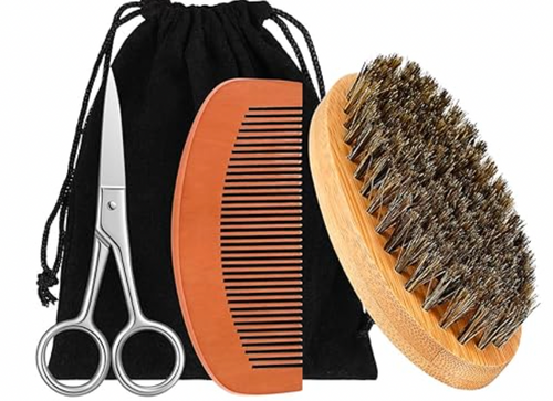 Beard Brush and Comb Set Bulk Boar Bristle Beard Brush Comb Scissors Kit